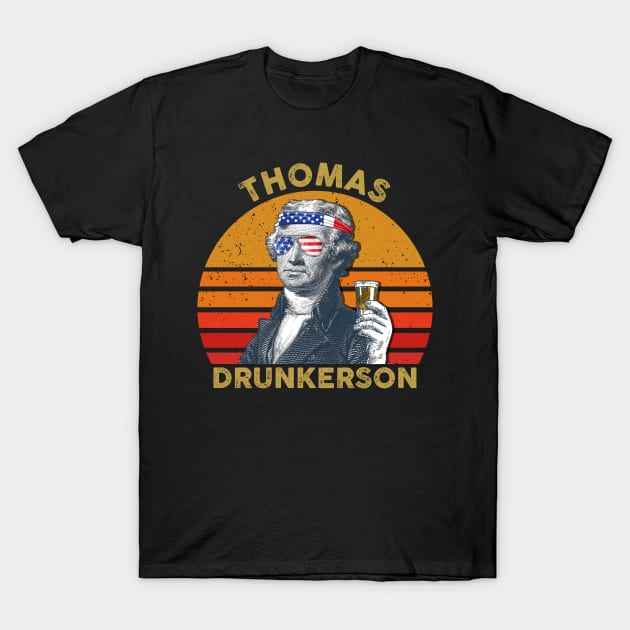 Vintage USA President Drinking Thomas Drunkerson 4th Of July American Flag T-Shirt by for shop